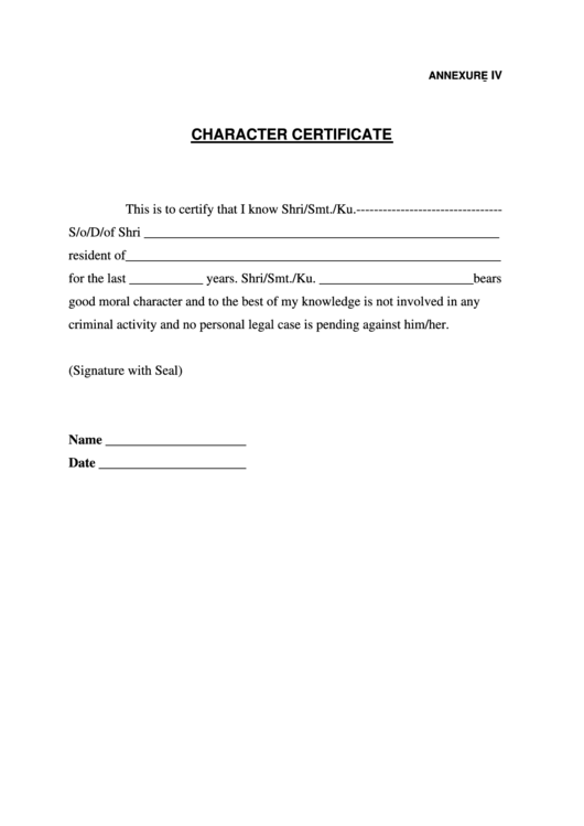 certificate of character late application