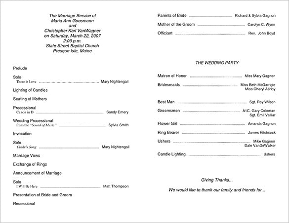 christian wedding ceremony outline pdf