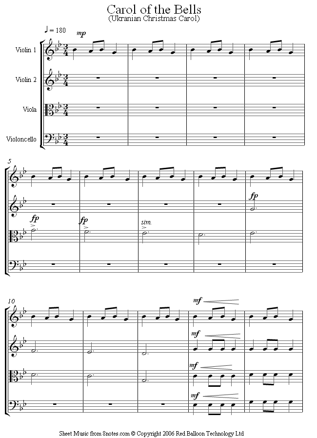 carol of the bells sheet music pdf