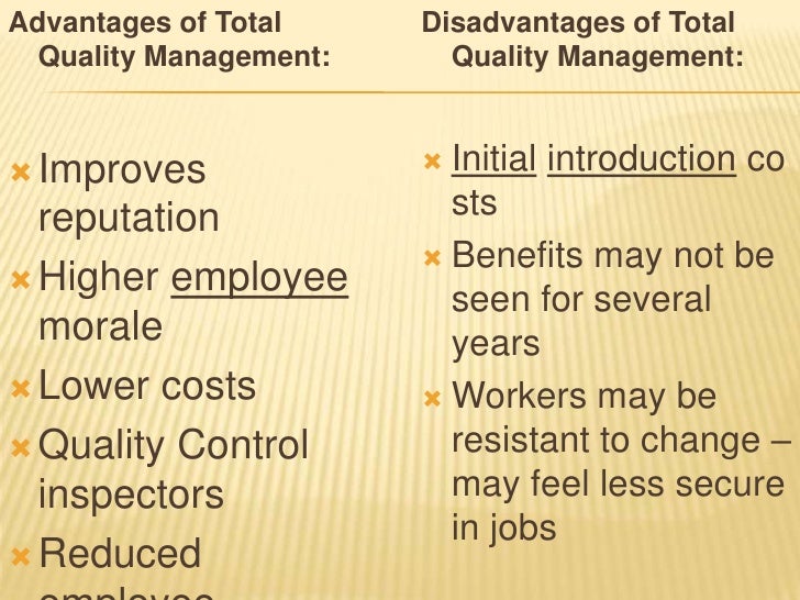 advantages and disadvantages of tqm pdf