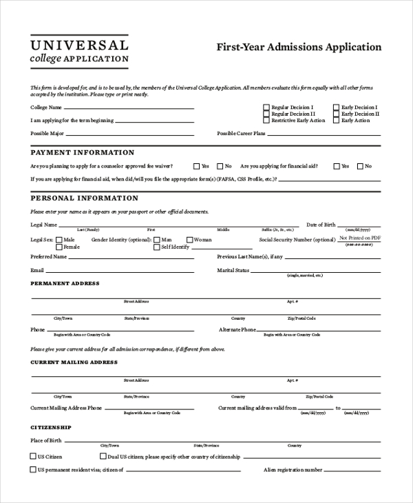 american college application form